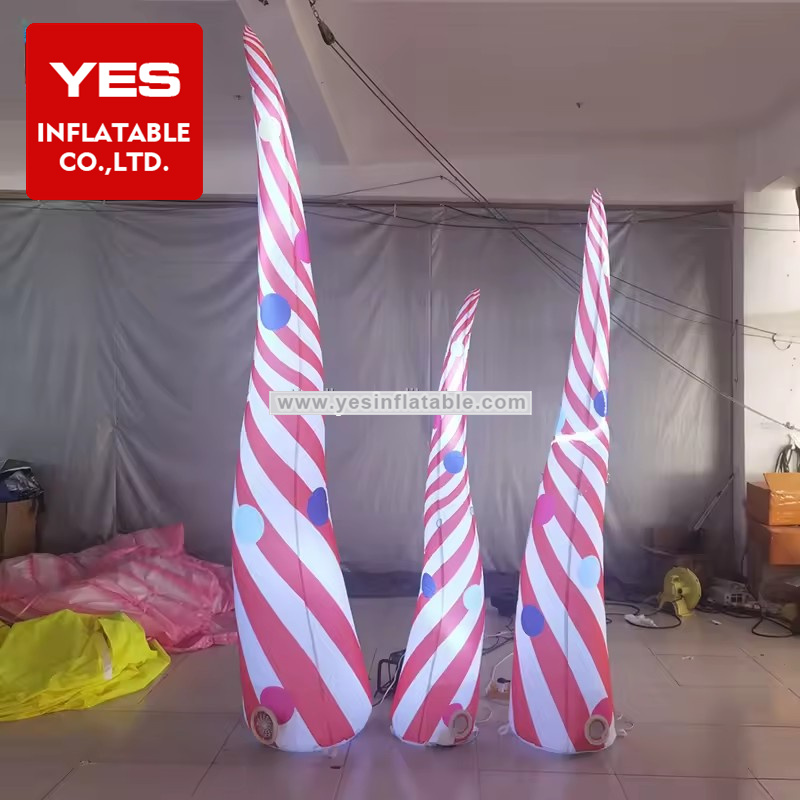 Customized Shape Colour Changing Led Red White Stripes Inflatable Pillar Inflatable Column