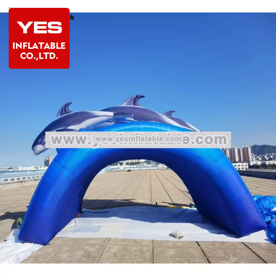 Aquarium Entrance Decoration Bule Inflatable Marine Animal Tunnel Inflatable Dolphin Tunnel