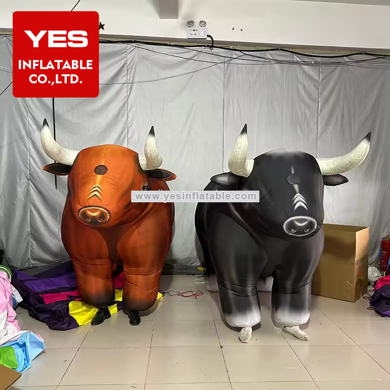 Custom Inflatable Animal Mascot Costume Black Brown Inflatable Bull Costume