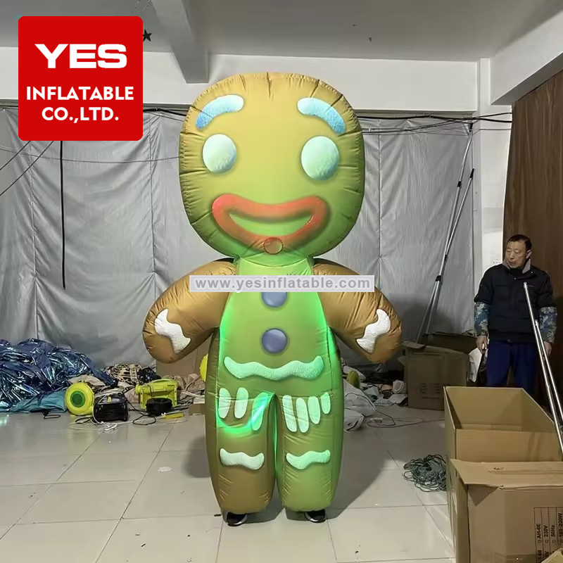 Custom Christmas Parade Costume Inflatable Gingerbread Man Costume With Led Light