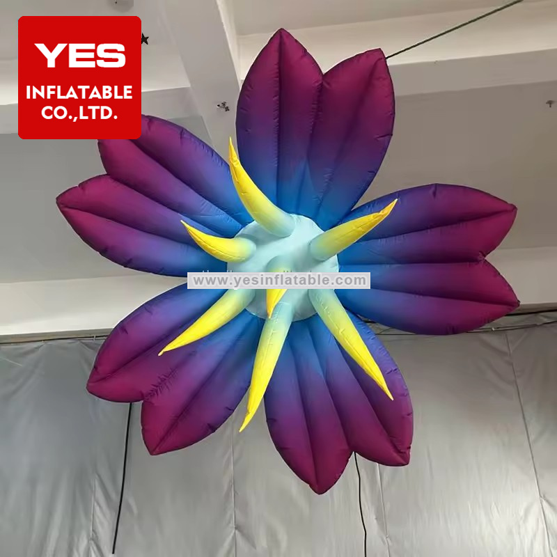 Hot Sale Stage Event Decoration Hanging Purple Inflatable Flower With Led Light