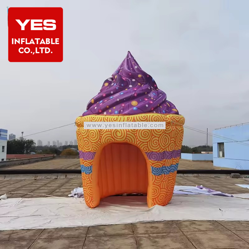 High Quality Inflatable Cartoon Dessert Tent Children Playground Bule Yellow Inflatable Ice Cream   Tent