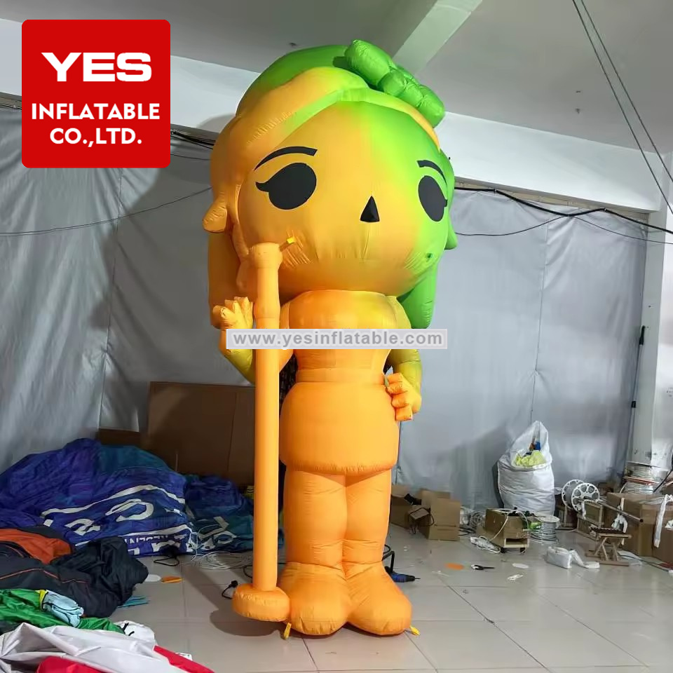 Giant Inflatable Cartoon Charater Green Yellow Gradient Walking Inflatable Girl Mascot