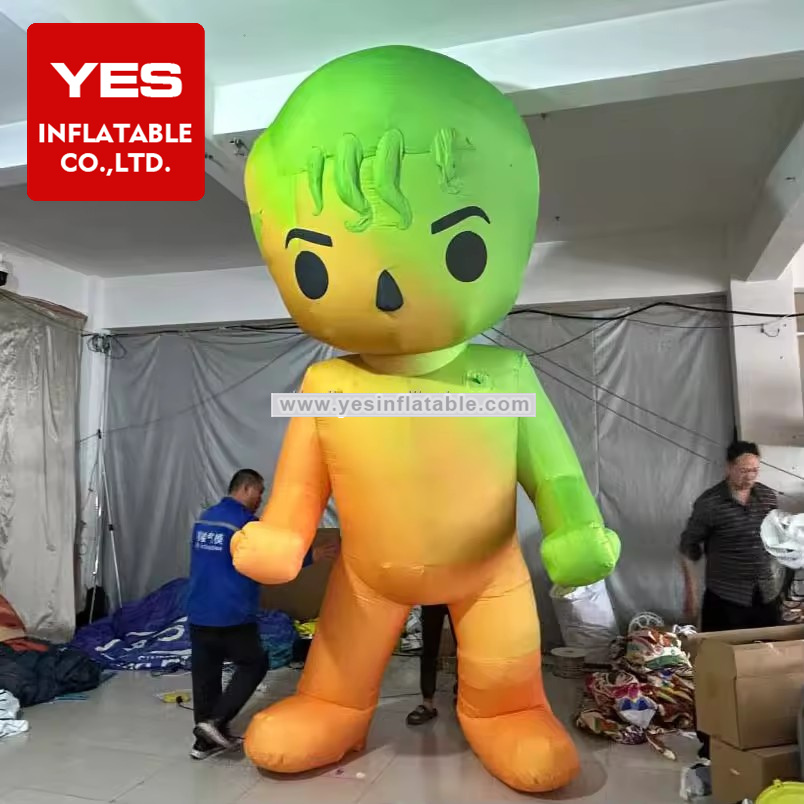 Customized Giant Green Yellow Gradient Inflatable Cartoon Charater Image Inflatable Mascot