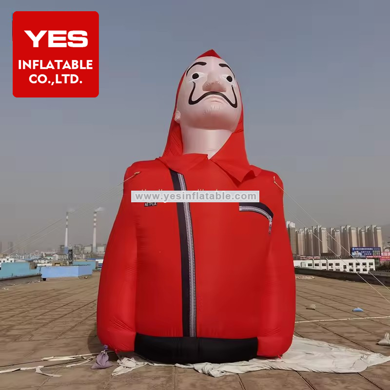 3D Simulation character model red clothe giant inflatable hacker with mask