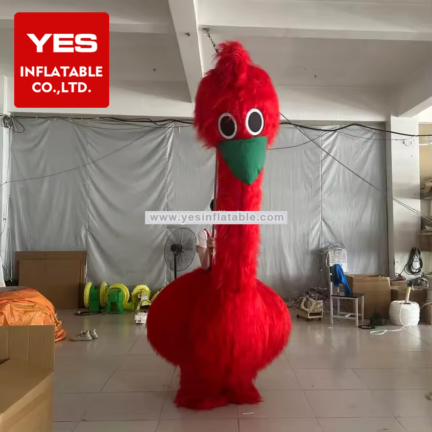 Walking Inflatable Animal Costume Red Inflatable Plush Ostrich Costume For Event