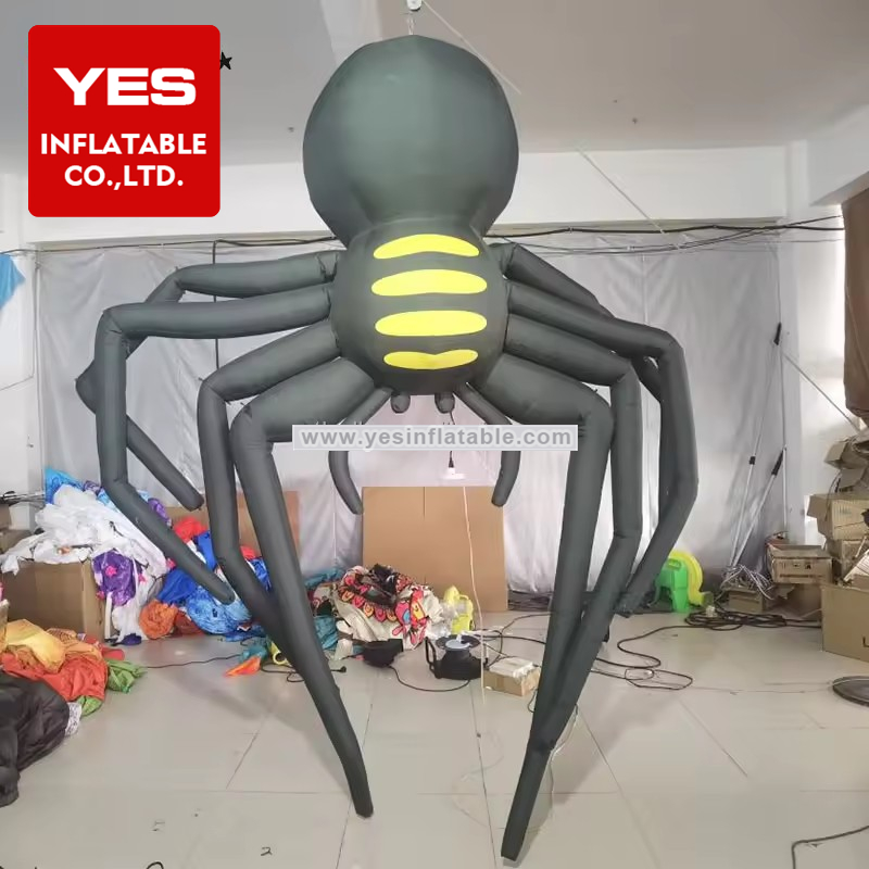 Creeping inflatable black yellow stripe hanging spider decoration halloween inflatable spider