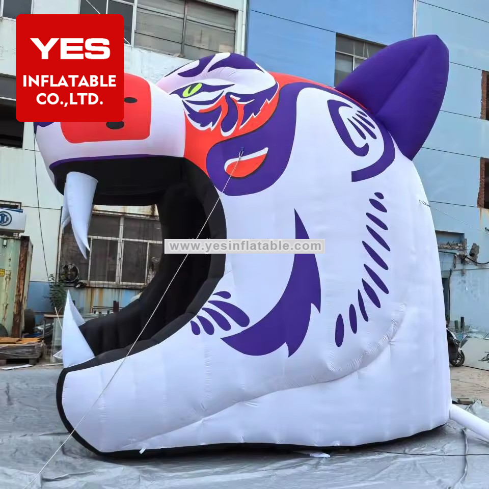 Sports Event Inflatable Mascot Animal Channel Custom Inflatable Sport Tunnel Inflatable Tiger   Head Tunnel