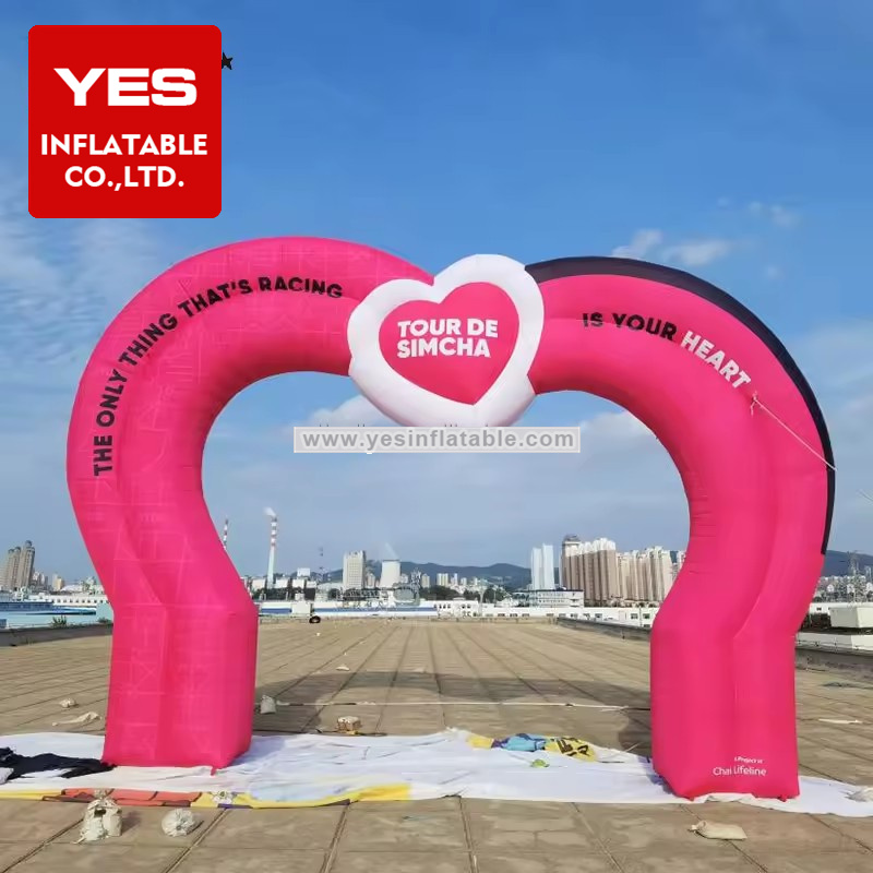 Factory Price Custom Logo Advertising Wedding Decoration Pink Inflatable Heart Arch