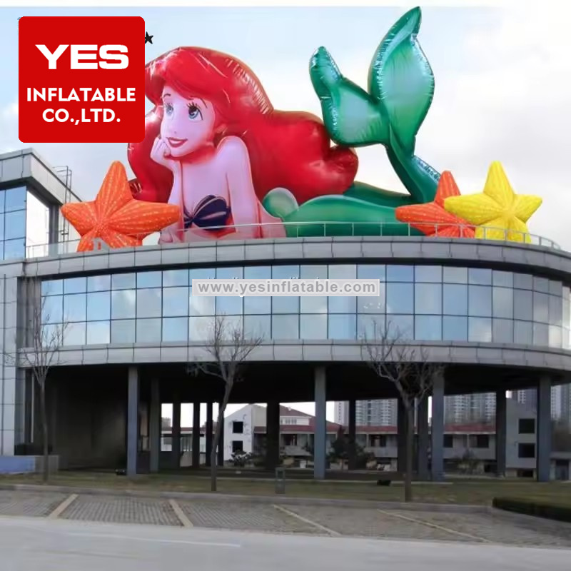 Customized Giant Advertising Inflatable Cartoon Mermaid For Underwater World Decoration