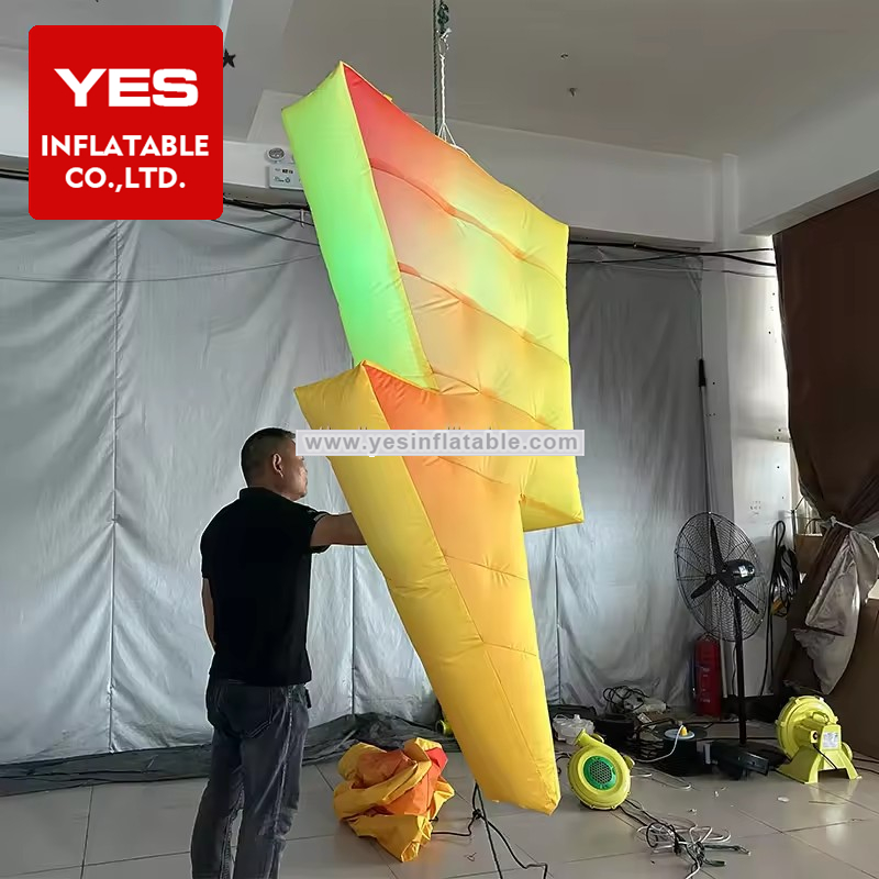 Custom Advertising Hanging Yellow Inflatable Lightning With Led Light