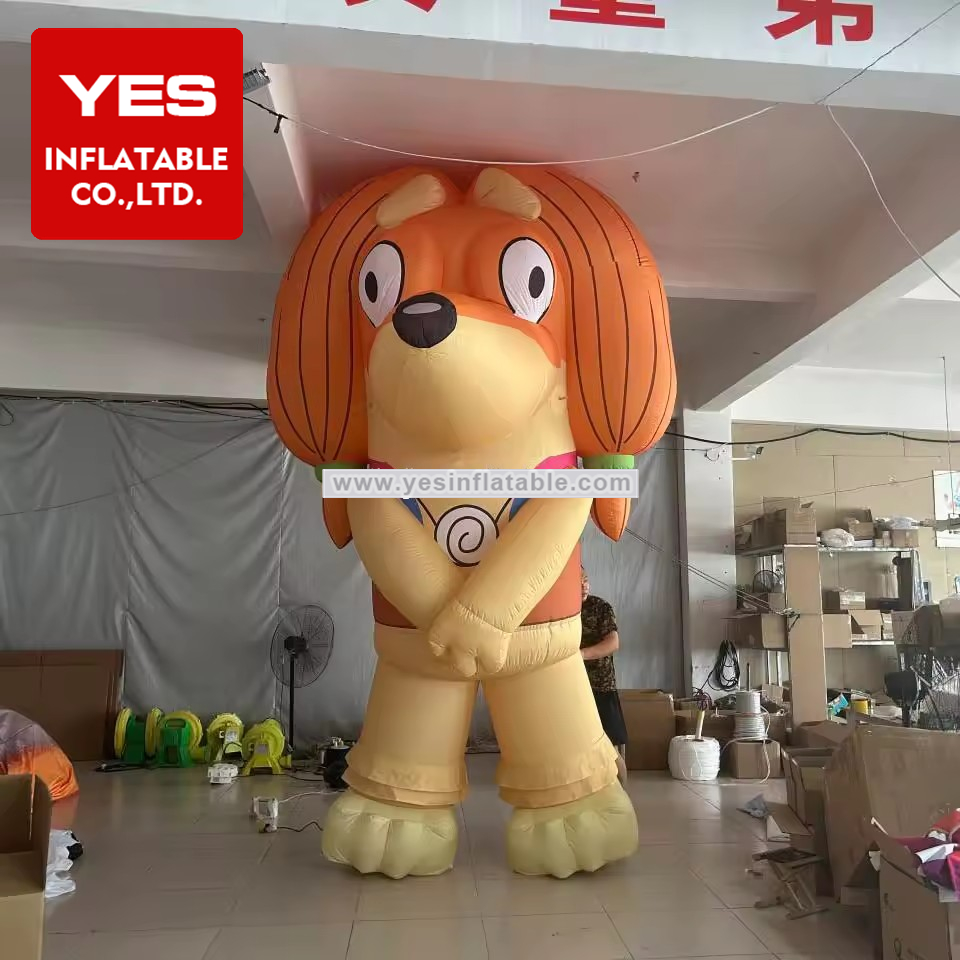 Best Sale Inflatable Cartoon Animal Blow Up Dog Model Yellow Inflatable Plait Dog