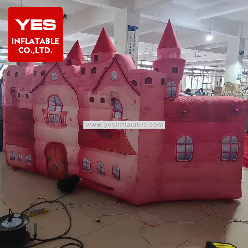 Custom Advertising Inflatable Cartoon Background Inflatable Pink Fairy Castle Background