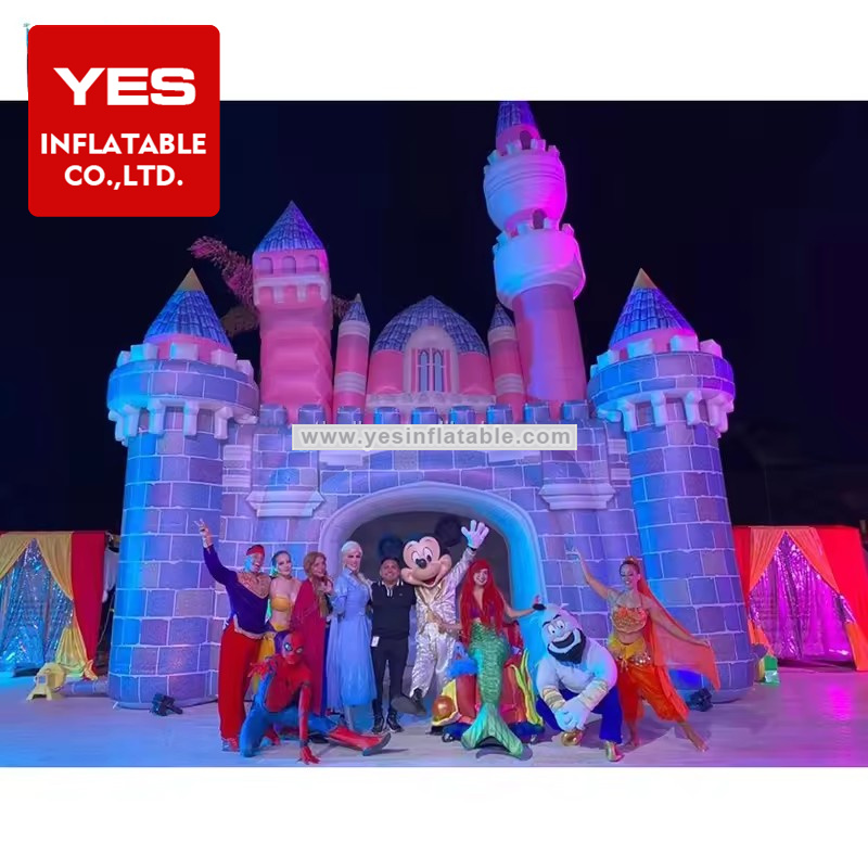 Stage Event decorative colourful inflatable stage show decoration inflatable castle background wall with LED lights