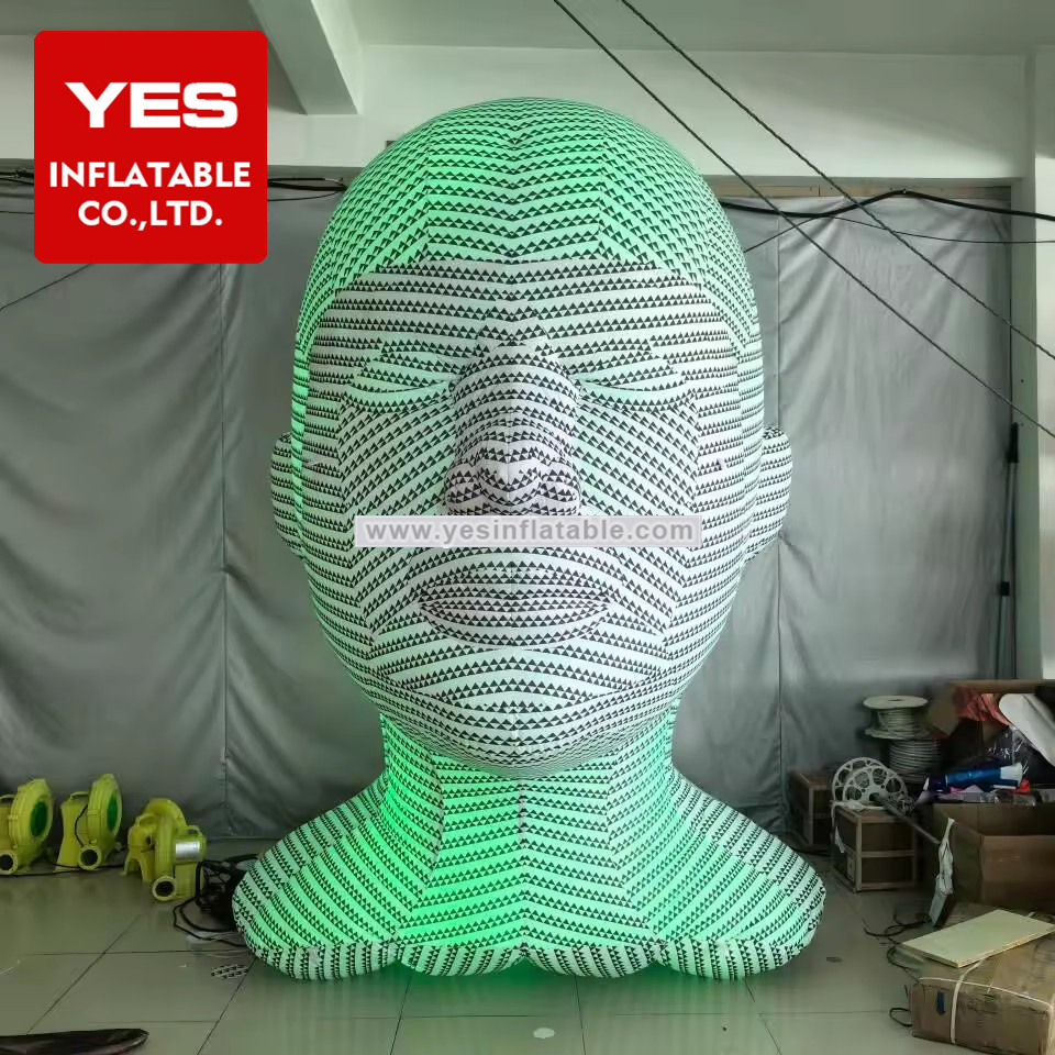 Exhibition Display Advertising Inflatable Sculpture Head With Led Light