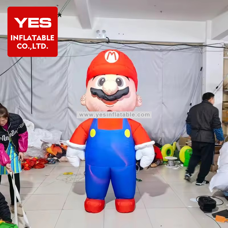 New Design Inflatable Walking Cartoon Costume Bule Clothes Red Hat Inflatable Game Charater Costume