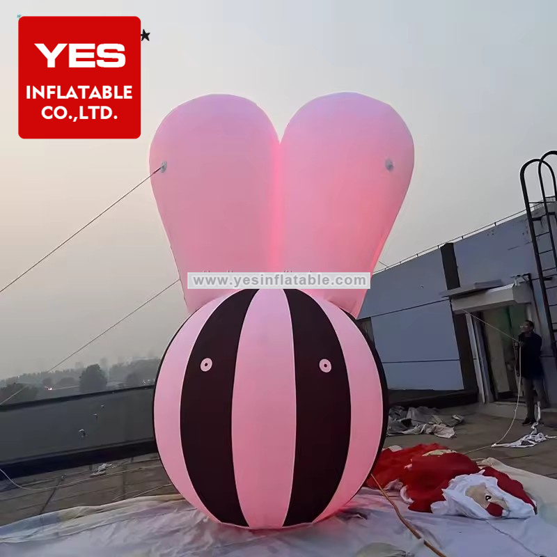 Custom Led Colourful Inflatable Art Modeling Rabbit Shape Stripe Inflatable Art Modelling