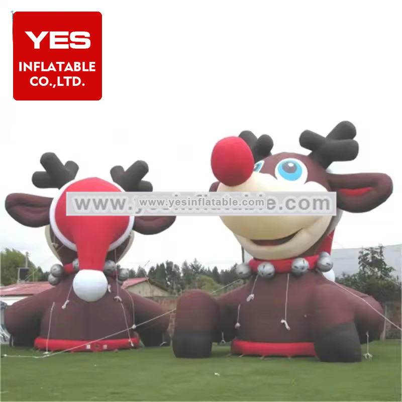 christmas blow up reindeer yard decorations giant inflatable elk with santa hat