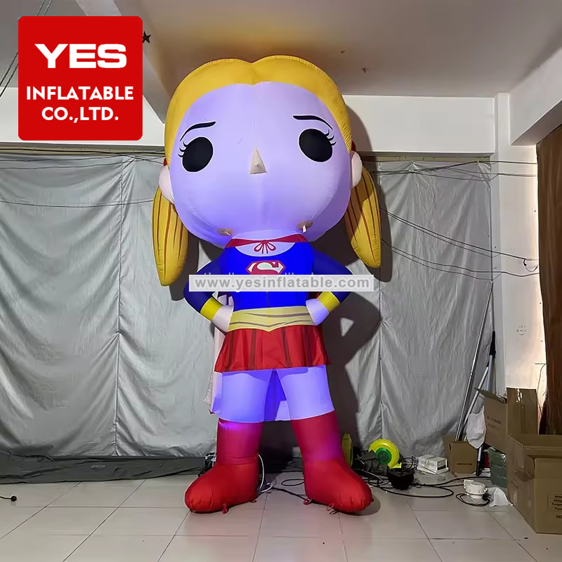 Factory Price LED Light Inflatable Cartoon Superwoman Bunches Inflatable Girl