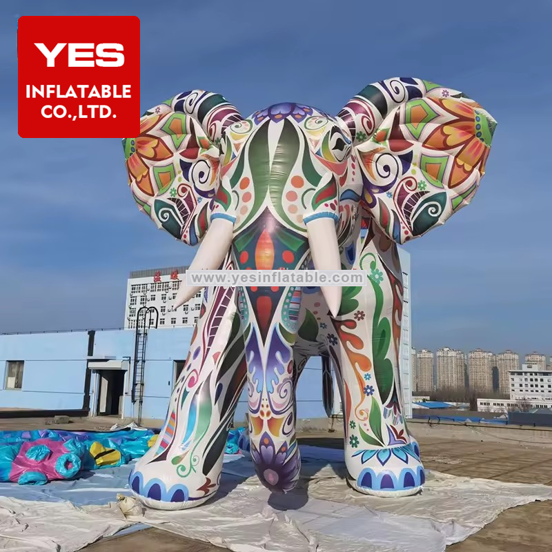 Activity Decoration Inflatable Animals Model Giant Traditional Pattern Inflatable Elephant For Promotion