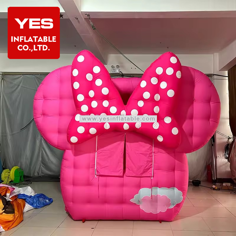 Custom Inflatable Cartoon Tent Cute Pink Mouse Head Inflatable Tent With Bowknot