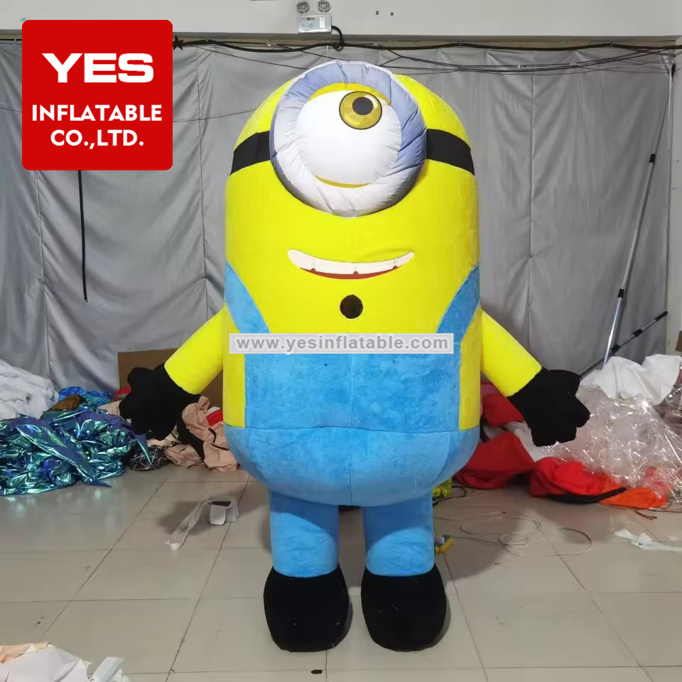 Hot Sale Inflatable Cartoon Animal Costume Big Eyes Wear Blue Clothes Inflatable Yellow Man   Costume