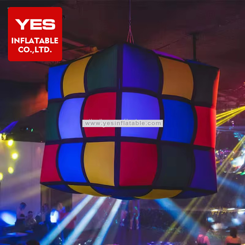 Inflatable PVC Rubik Cube Model Customized LED Inflatable Magic Cube Balloon For Sales