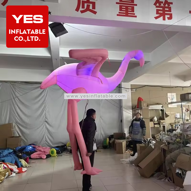 Festival Parade Inflatable Animal Costume Pink Inflatable Egret Costume With Led Light