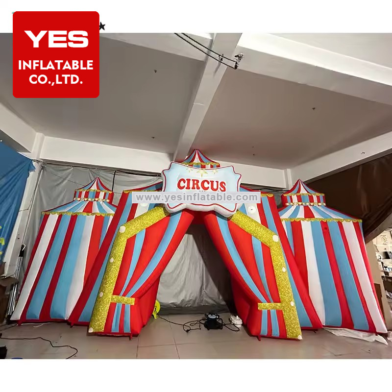 costume red color stripe arch stage props inflatable circus tent backdrop with curtains