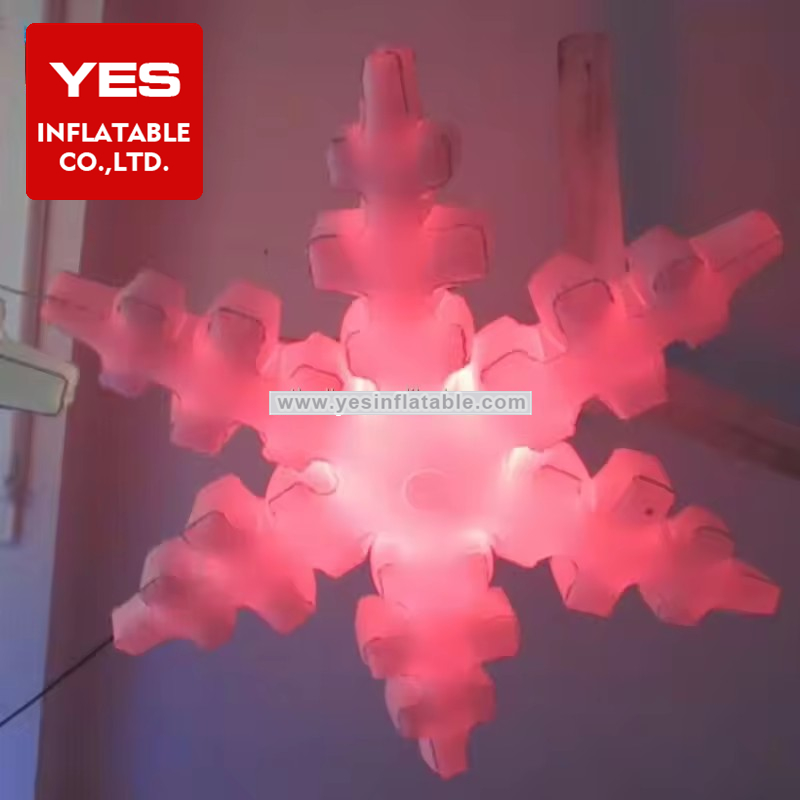 Artificial white LED lighted hanging ornament inflatable christmas decoration snowflake