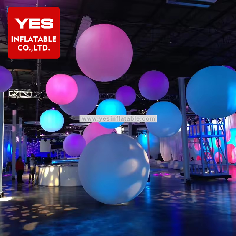 giant concert stage hanging decoration inflatable white balls with LED lights