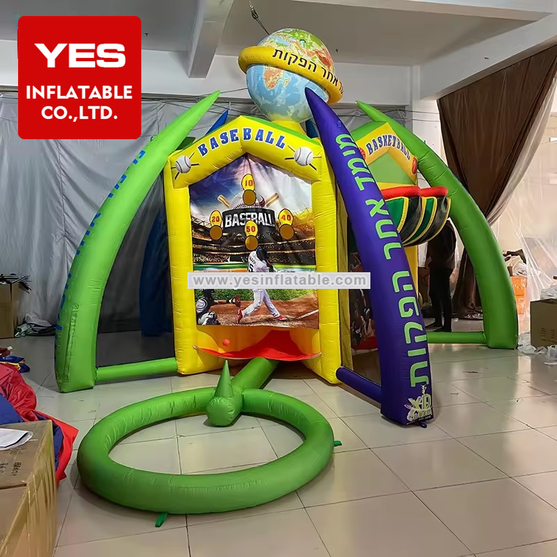 Interactive carnival sport hoop 5 in 1 shootout basketball inflatable carnival game