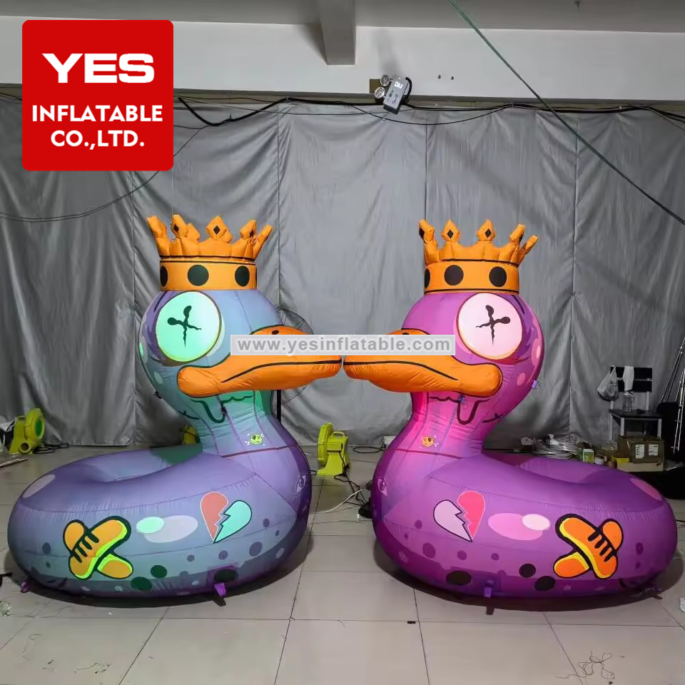 Giant Cartoon Event Decoration Inflatable Advertising Model Inflatable Swan Swim Ring With Led Light