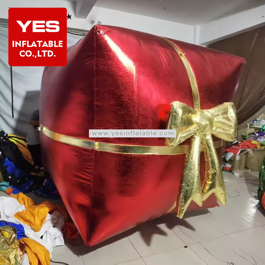 Holiday Inflatable Led Christmas Gift Models Giant Red Box Glod Bowknot Inflatable Gift Box