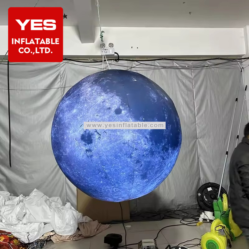 Custom Ball Model Space Theme Party Decoration Hanging Inflatable Moon With Led Light